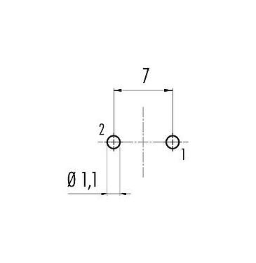 Conductor layout 09 0103 90 02 - M16 Male panel mount connector, Contacts: 2 (02-a), unshielded, THT, IP67, UL, front fastened