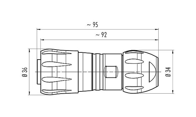Desenho da escala Baioneta Tomada de cabo, Contatos: 12, 7,0-13,0 mm, desprotegido, crimpado (os contactos de crimpdevem ser encomendados separadamente), IP68/IP69K, UL 2238, VDE, UV-Beständig