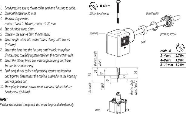 Assembly instructions Female power connector, Contacts: 3+PE, 8.0-10.0 mm, unshielded, screw clamp, IP40 without seal, PG 11, Circuit P45, with LED PNP