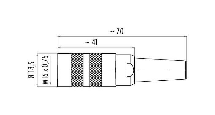Scale drawing M16 Female cable connector, Contacts: 5 (05-a), 6.0-8.0 mm, shieldable, solder, IP40