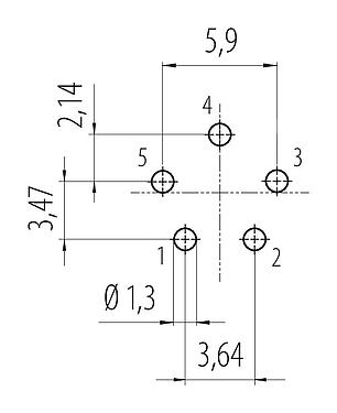 Conductor layout 99 9115 090 05 - Snap-In Male panel mount connector, Contacts: 5, unshielded, THT, IP67, VDE