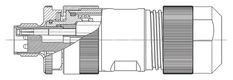 Dibujo a escala M12 Conector de cable macho, Número de contactos: 4+FE, 8,0-13,0 mm, sin blindaje, tornillo extraíble, IP67, M12x1,0, UL 2237 en preparación, con conexión de PE