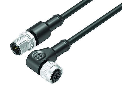 Ilustración 77 3434 3429 50003-0200 - M12/M12 Cable de conexión conector de cable macho - conector de cable hembra, Número de contactos: 3, sin blindaje, moldeado en el cable, IP68/IP69K, UL, PUR, negro, 3 x 0,34 mm², 2 m