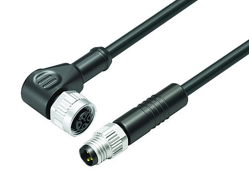 Ilustración 77 3434 3405 50003-0200 - M8 Conector de cable macho - conector hembra en ángulo M12x1, Número de contactos: 3, sin blindaje, moldeado en el cable, IP67, UL, PUR, negro, 3 x 0,34 mm², 2 m