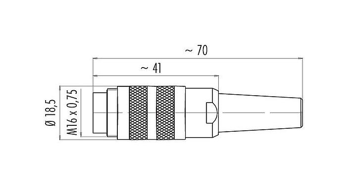 Dessin coté M16 Connecteur mâle, Contacts: 5 (05-a), 6,0-8,0 mm, blindable, souder, IP40