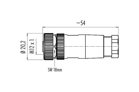 Dessin coté M12 Connecteur femelle, Contacts: 5, 4,0-6,0 mm, non blindé, pince à visser, IP67, UL 2238