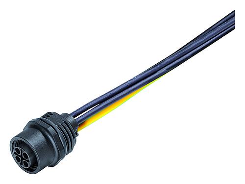 Illustration M12 Embase femelle, Contacts: 4, non blindé, fils, IP68, UL 2238, M16x1,5, Montage frontal