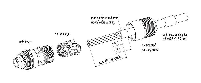 Assembly instructions M16 Male cable connector, Contacts: 8, 5.5-9.0 mm, shieldable, IDC, IP67