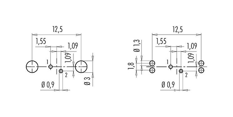 Disposición del conductor M9 Toma de brida, Número de contactos: 2, blindable, THT, IP67, M12x0,5, Montaje en pared