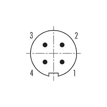 Polbild (Steckseite) 99 0409 70 04 - M9 Winkelstecker, Polzahl: 4, 3,5-5,0 mm, ungeschirmt, löten, IP67