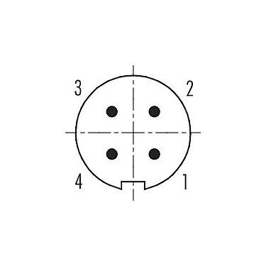 Polbild (Steckseite) 99 0409 70 04 - M9 Winkelstecker, Polzahl: 4, 3,5-5,0 mm, ungeschirmt, löten, IP67
