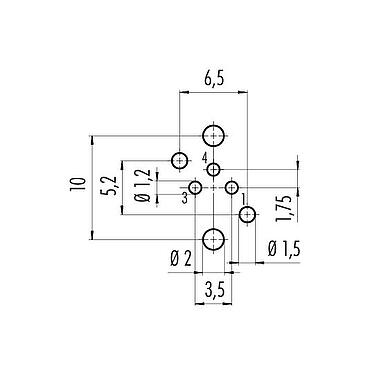 Conductor layout M8 Female panel mount connector, Contacts: 3, unshielded, THR, IP67, UL 2238
