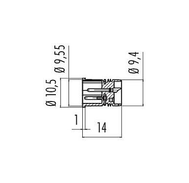 Desenho da escala 09 2431 09 03 - M12 Bujão de montagem embutido, Contatos: 2+PE, desprotegido, solda, IP67, UL