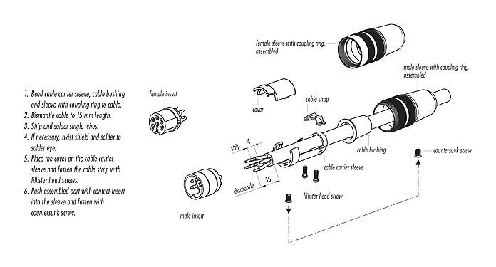 Assembly instructions 09 0313 92 05 - M16 Male cable connector, Contacts: 5 (05-a), 6.0-8.0 mm, unshielded, solder, IP40