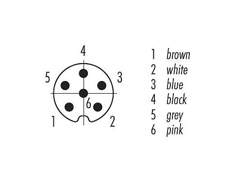 Contact arrangement (Plug-in side) M8 Male angled connector, Contacts: 6, unshielded, moulded on the cable, IP67/IP69K, UL 2238, PUR, black, 6 x 0.25 mm², 2 m