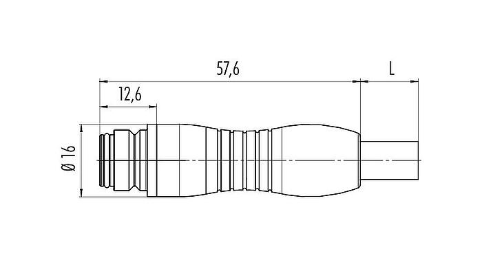 Scale drawing Snap-In Female cable connector, Contacts: 8, unshielded, moulded on the cable, IP67, UL 2238, PUR, black, 8 x 0.25 mm², 2 m