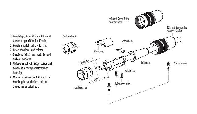 Montageanleitung 09 1581 00 07 - M16 Kabelstecker, Polzahl: 7 (07-b), 3,0-6,0 mm, ungeschirmt, löten, IP40