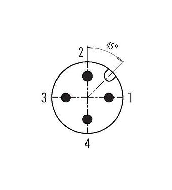 Uspořádání kontaktů (strana zástrčky) 86 0431 0003 00004 - M12 Přírubová zátka, : 4, nestíněný, šroubovací svorka, IP67, UL, VDE, M20x1,5