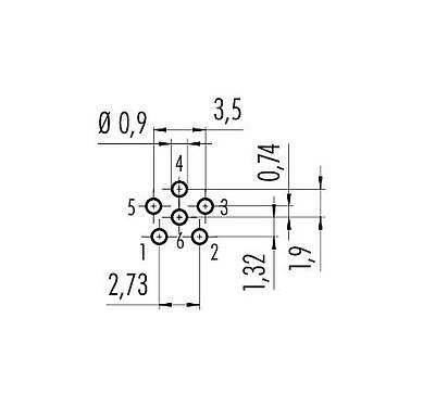 Disposizione dei conduttori 86 6119 1100 00006 - M8 Connettore maschio a flangia, Numero poli: 6, non schermato, THT, IP67, UL, montaggio anteriore