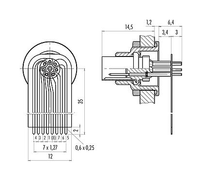 Verbinding & afmetingen M9 Male panel mount connector, aantal polen: 7, onafgeschermd, THT, IP67, M12x0,5, Achterwandmontage