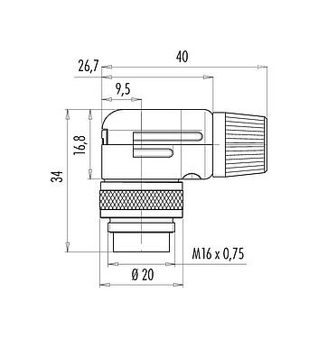 Skalritning 99 0153 12 08 - M16 Vinkelplugg, antal poler: 8 (08-a), 6,0-8,0 mm, kan skärmas, lödning, IP40