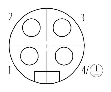 Uspořádání kontaktů (strana zástrčky) 7/8" Úhlový box, : 3+PE, 8,0-10,0 mm, nestíněný, šroubovací svorka, IP67, UL 2238, VDE
