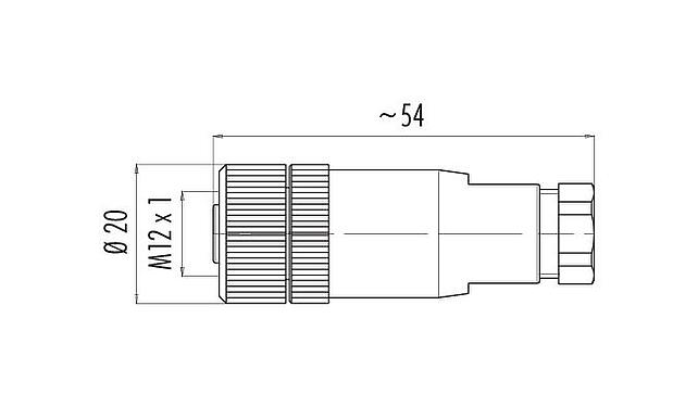 Масштабный чертеж M12 Кабельная розетка, Количество полюсов: 4, 4,0-6,0 мм, не экранированный, винтовая клемма, IP67, UL 2238
