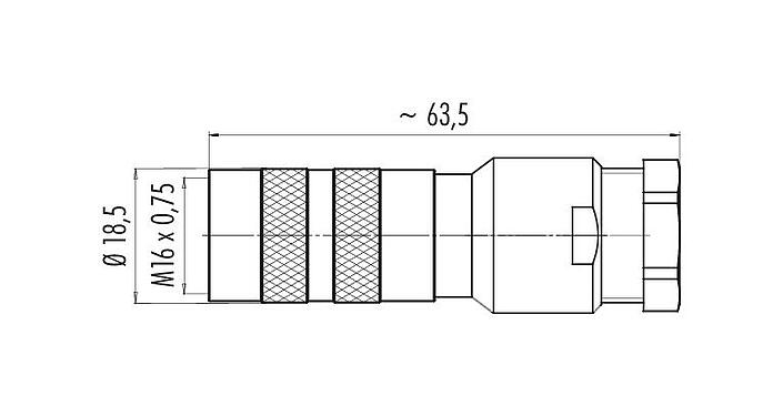 縮尺図 99 5814 15 05 - M16 メスケーブルコネクタ, 極数: 5 (05-a), 8.0-10.0mm, シールド可能, はんだ, IP67, UL