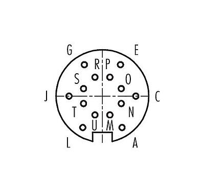 Polbild (Steckseite) 99 0162 10 14 - M16 Winkeldose, Polzahl: 14 (14-b), 4,0-6,0 mm, schirmbar, löten, IP40