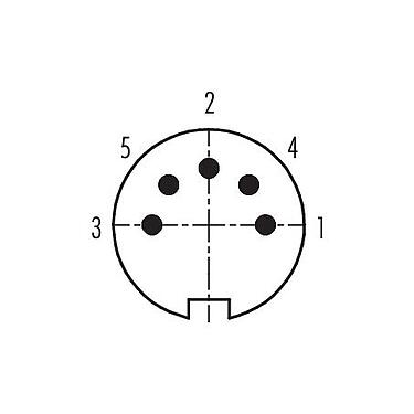 Disposition des contacts (Côté plug-in) 09 0141 78 05 - M16 Connecteur mâle coudé, Contacts: 5 (05-b), 6,0-8,0 mm, non blindé, souder, IP40