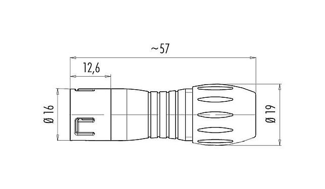 Scale drawing Snap-In Male cable connector, Contacts: 12, 6.0-8.0 mm, unshielded, solder, IP67, UL 2238, VDE