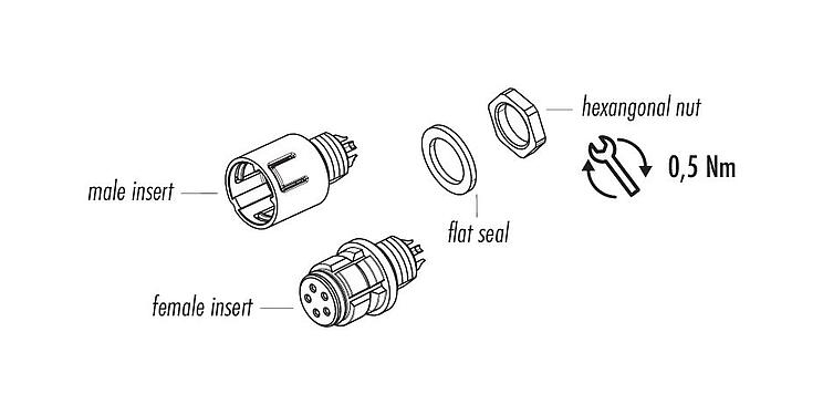 Component part drawing 99 9227 050 08 - Snap-In Male panel mount connector, Contacts: 8, unshielded, solder, IP67, UL