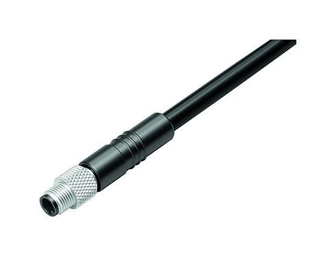 Illustration M5 Male cable connector, Contacts: 4, unshielded, moulded on the cable, IP67, UL 2238, M5x0.5, PUR, black, 4 x 0.25 mm², 2 m