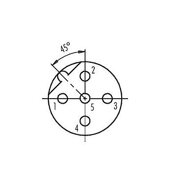 Arranjo de contato (Lado do plug-in) 99 0436 135 05 - M12 Tomada angular, Contatos: 5, 4,0-6,0 mm, desprotegido, pinça de parafuso, IP67, UL