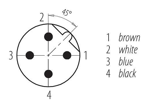 Disposición de los contactos (lado de la conexión) M12 Enchufe de brida, Número de contactos: 4, sin blindaje, hilos, IP68, UL 2238, PG 9, Montaje en pared