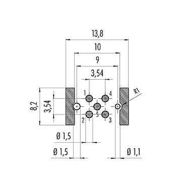 Conductor layout 09 0433 601 05 - M12 Male receptacle, Contacts: 5, shieldable, SMT, IP67, for SMT