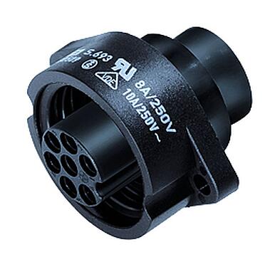 Ilustración RD24 Toma de brida, Número de contactos: 6+PE, sin blindaje, crimpado (los contactos de crimpado deben pedirse por separado), IP67, UL, ESTI+, VDE, Montaje frontal