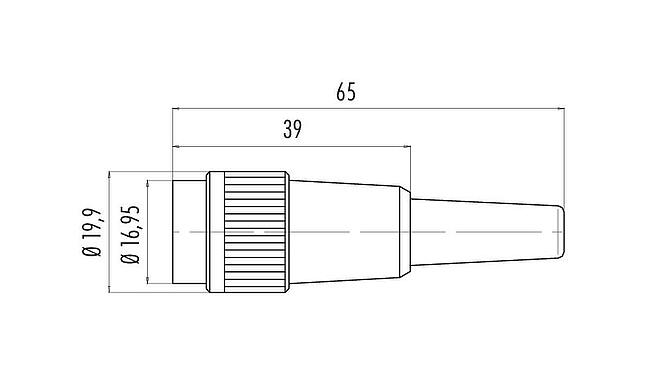 Dibujo a escala Bayoneta Conector de cable hembra, Número de contactos: 8, 3,0-6,0 mm, sin blindaje, soldadura, IP40