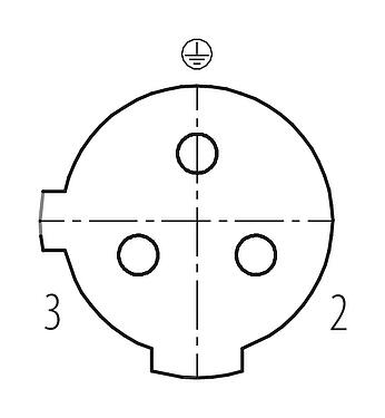 Disposition des contacts (Côté plug-in) M12 Connecteur femelle coudé, Contacts: 2+PE, 4,0-6,0 mm, non blindé, pince à visser, IP67, UL