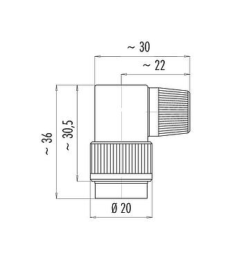 Dessin coté Baïonnette Connecteur femelle coudé, Contacts: 12, 6,0-8,0 mm, non blindé, souder, IP40