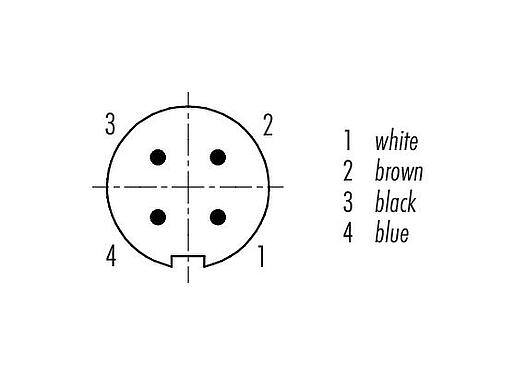 Disposition des contacts (Côté plug-in) M9 Connecteur mâle, Contacts: 4, blindé, surmoulé sur le câble, IP67, PUR, noir, 5 x 0,25 mm², 5 m