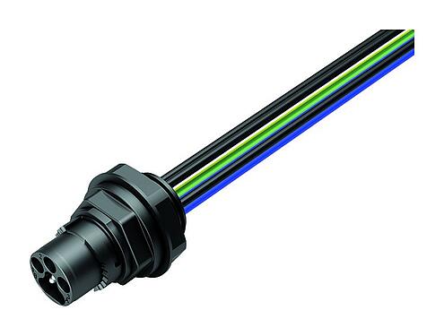 Illustration Baïonnette Embase mâle, Contacts: 6, non blindé, fils, IP66/IP67, UL 2237, M20x1,5, Montage frontal