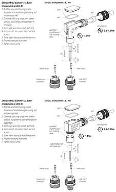 Montagehandleiding M12 Female haakse connector, aantal polen: 4, 6,0-8,0 mm, schermbaar, krimpen (krimpcontacten dienen afzonderlijk te worden besteld), IP67, UL 2238