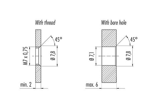 Muestra de montaje M5 Toma de brida, Número de contactos: 4, sin blindaje, THT, IP67, UL 2238, M5x0,5, Montaje en pared