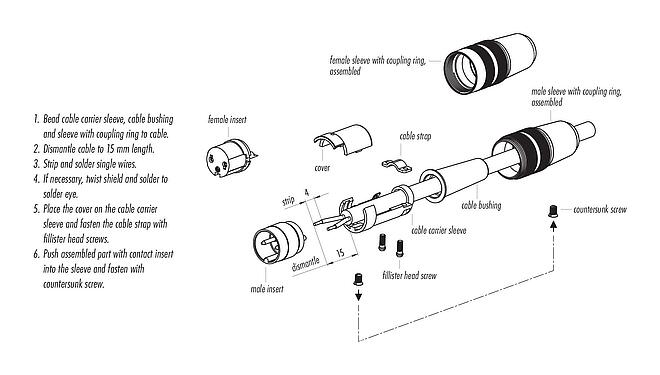 Hướng dẫn lắp ráp 09 1581 00 07 - M16 Phích cắm cáp, Số lượng cực : 7 (07-b), 3,0-6,0mm, không có chống nhiễu, hàn, IP40