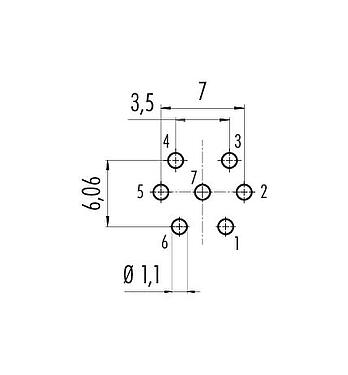 Conductor layout M16 Female panel mount connector, Contacts: 7 (07-a), unshielded, THT, IP40, M18x0,75, Rear mounting