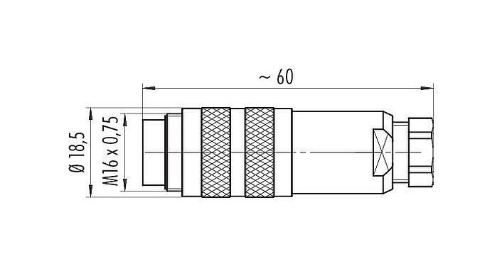 Schaaltekening M16 Kabelstekker, aantal polen: 4 (04-a), 4,0-6,0 mm, schermbaar, krimpen (krimpcontacten dienen afzonderlijk te worden besteld), IP67, UL 2238