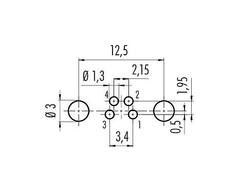 Disposizione dei conduttori 86 6618 1120 00004 - M8 Connettore femmina a flangia, Numero poli: 4, schermabile, THT, IP67, UL, M10x0,75, montaggio anteriore