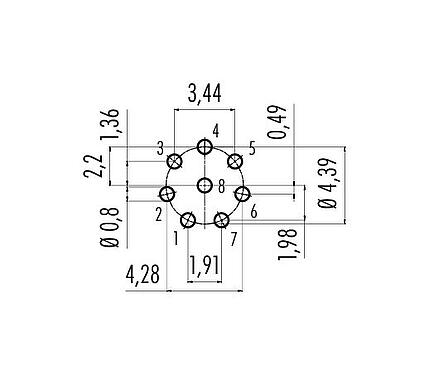 Disposición del conductor Snap-In Toma de brida, Número de contactos: 8, sin blindaje, THT, IP67, UL 2238, M8x0,75, Montaje frontal