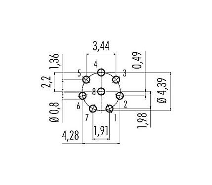 Disposizione dei conduttori 99 9227 090 08 - Snap-In Connettore maschio a flangia, Numero poli: 8, non schermato, THT, IP67, UL